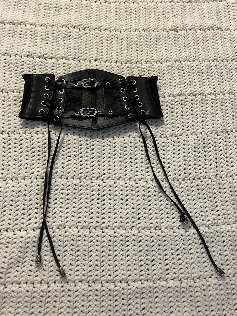 Black Lace-Up Corset Belt with Buckle Detail